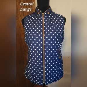 Cesttoi Navy and White Polka-dot Vest